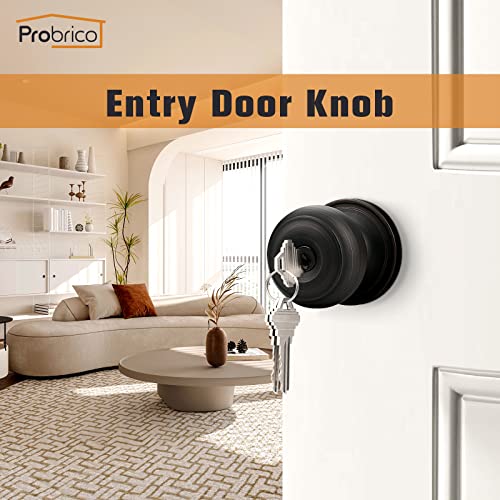 Probrico Door Knobs with Lock and Key, Exterior Door Locks, Flat Ball Knob Style, Oil Rubbed Bronze, 1 Pack - Image 2
