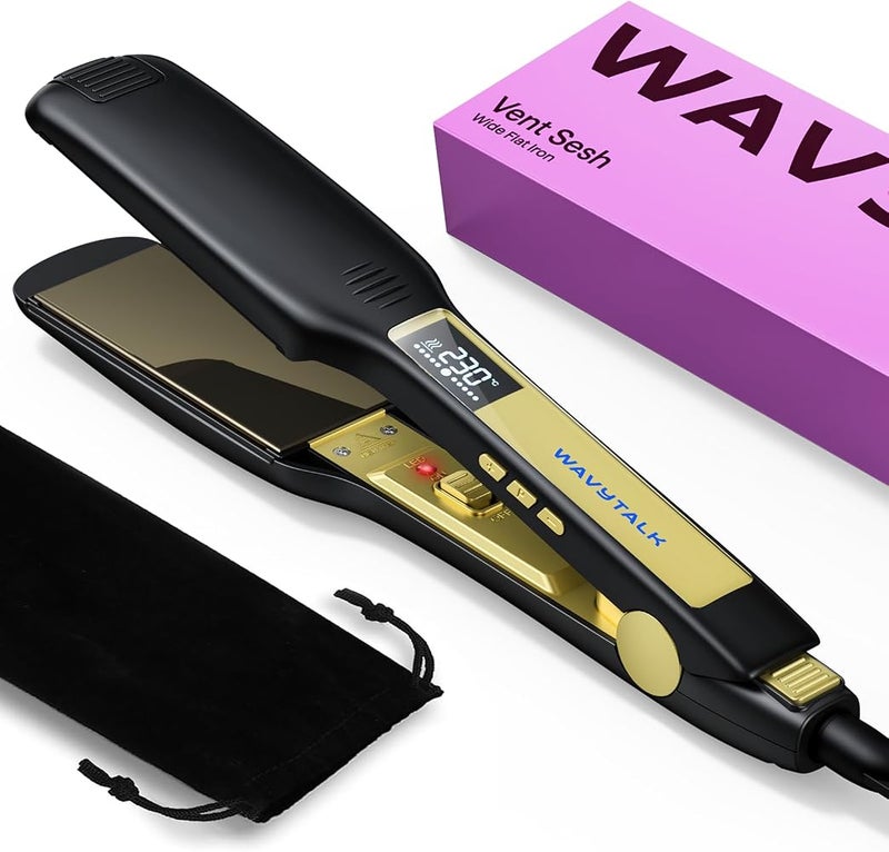 ويفي توك 1 Wavytalk مكواة فرد الشعر، شريحة تيتانيوم عريضة 1.75 بوصة لجميع أنواع الشعر، مكواة مسطحة بجهد مزدوج، تمنح مظهرًا ناعمًا حريريًا، تصفيف أسرع بنسبة 20%، أسود - Image 1