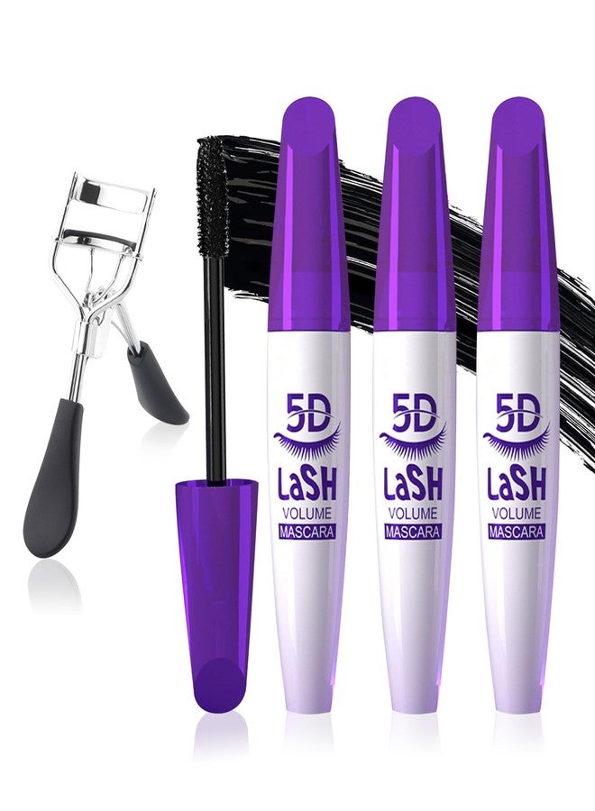 LZYLLS Black Telescopic Mascara Set,3PCS Black Mascara Volume and Length for Eye Makeup,Waterproofing No Clumping,No Smudging Curly Lash Cream with Eyelash Curler(A) - Image 1