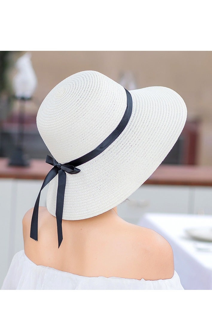 لويال قبعة شمس صيفية نسائية بشريط أسود وقبعة ذات حافة واسعة وقبعة حوض للبالغين قابلة للطي للحماية من الشمس - Image 2