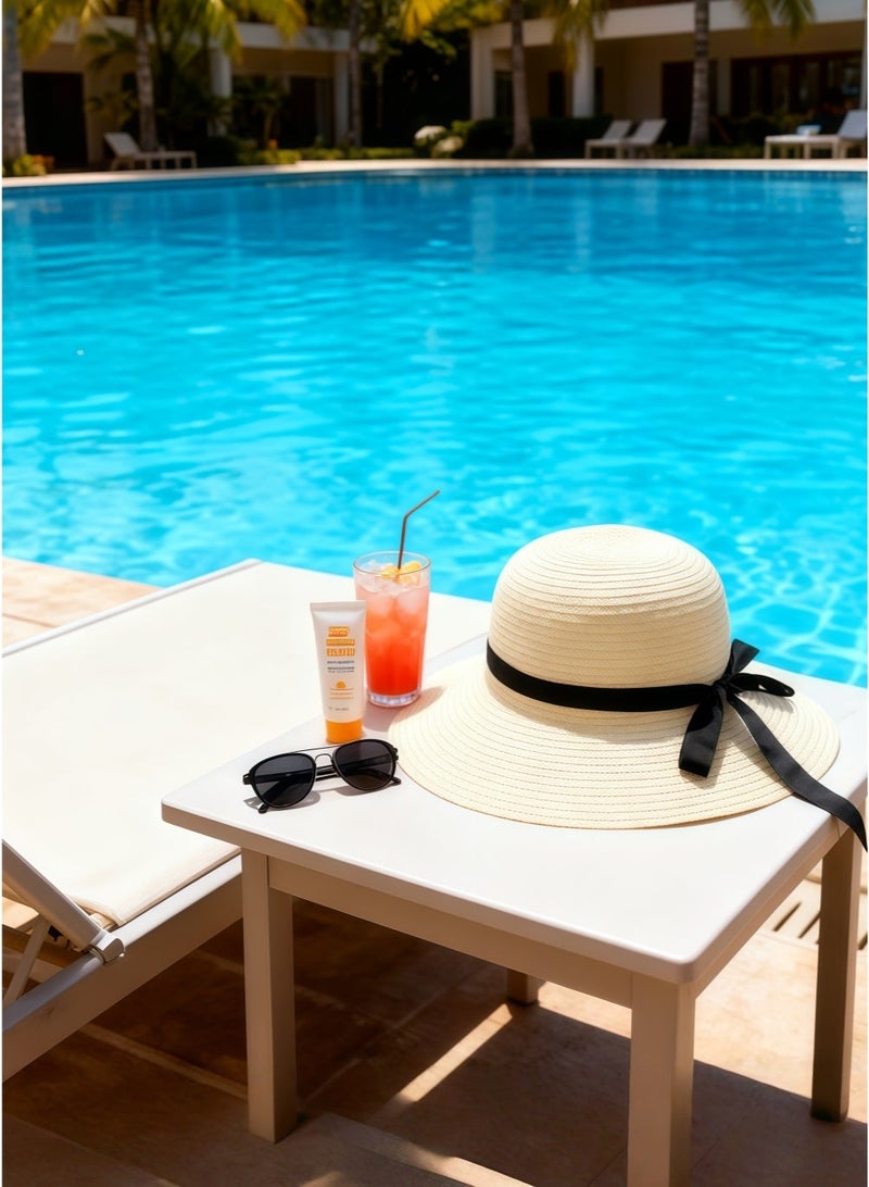 لويال قبعة شمس صيفية نسائية بشريط أسود وقبعة ذات حافة واسعة وقبعة حوض للبالغين قابلة للطي للحماية من الشمس - Image 3