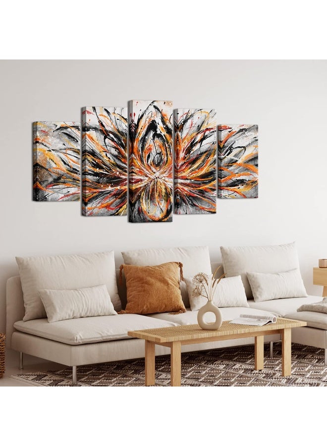 Home Trove Large 5 Piece Abstract Canvas Wall Art Vintage Orange Lotus Flower Painting Prints Zen Artwork For Home Office Living Room Decor Gallery Wrapped Ready To Hang  - Image 3