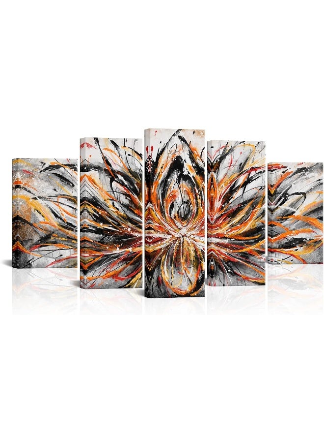Home Trove Large 5 Piece Abstract Canvas Wall Art Vintage Orange Lotus Flower Painting Prints Zen Artwork For Home Office Living Room Decor Gallery Wrapped Ready To Hang  - Image 1
