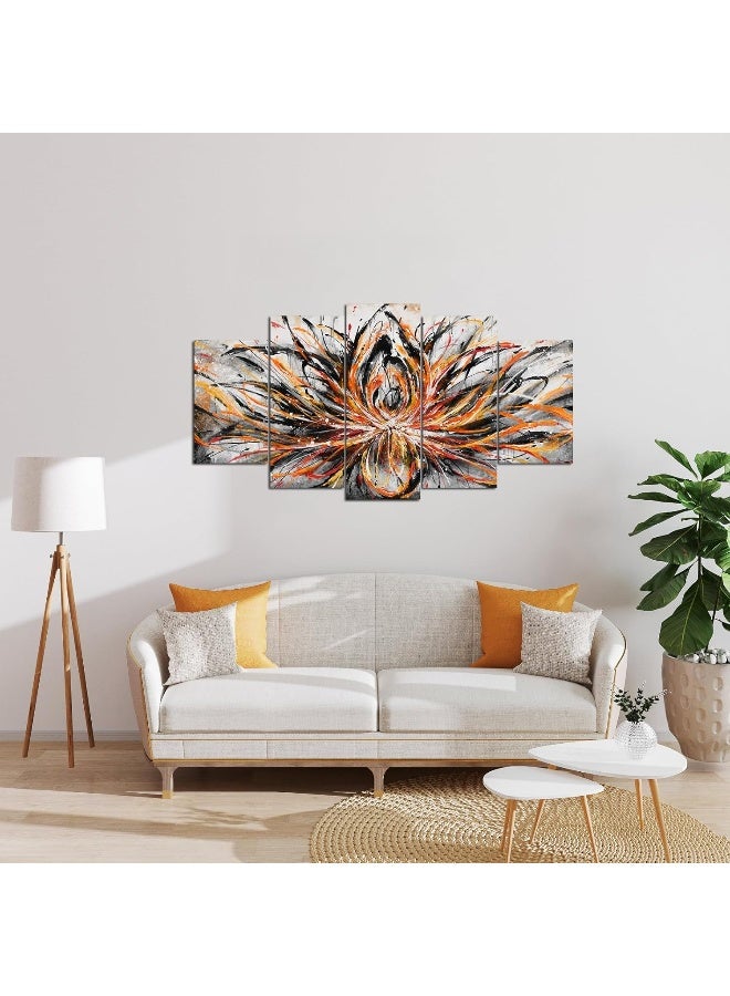 Home Trove Large 5 Piece Abstract Canvas Wall Art Vintage Orange Lotus Flower Painting Prints Zen Artwork For Home Office Living Room Decor Gallery Wrapped Ready To Hang  - Image 4
