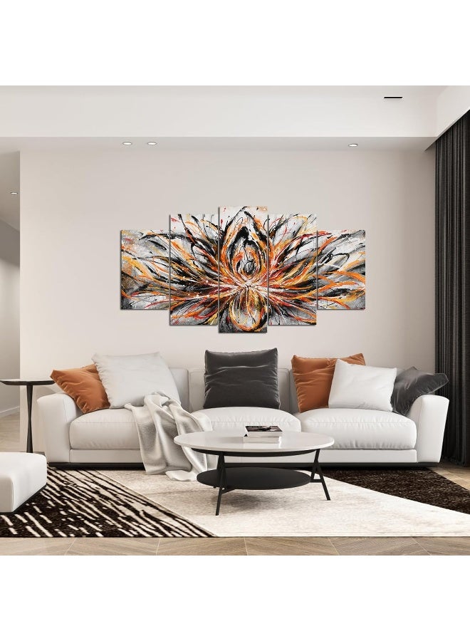 Home Trove Large 5 Piece Abstract Canvas Wall Art Vintage Orange Lotus Flower Painting Prints Zen Artwork For Home Office Living Room Decor Gallery Wrapped Ready To Hang  - Image 2