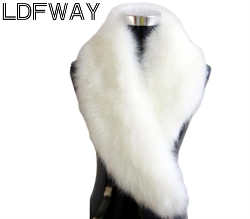 LDFWAY Women's Faux Fur Collar Scarf Wrap Stole Shawl Winter Neck Warmer (White 100cm/39.4inch) - Image 2