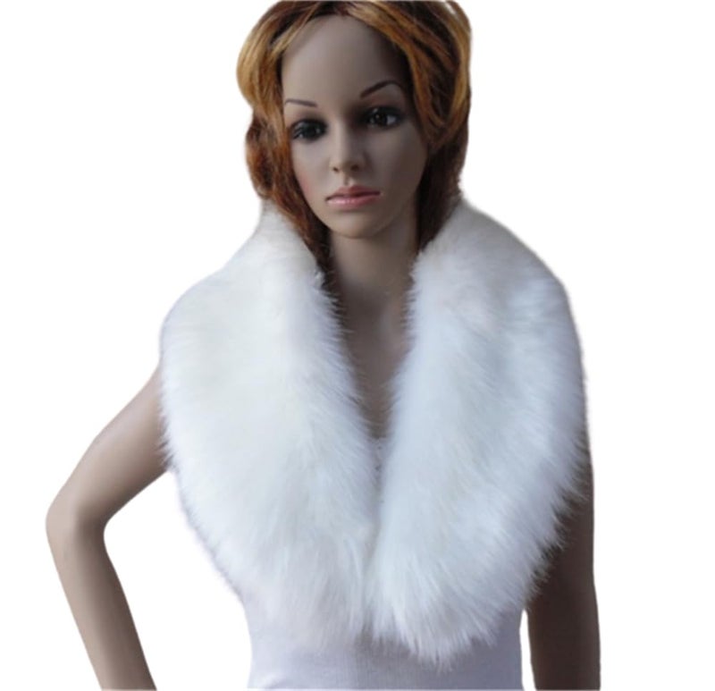 LDFWAY Women's Faux Fur Collar Scarf Wrap Stole Shawl Winter Neck Warmer (White 100cm/39.4inch) - Image 3