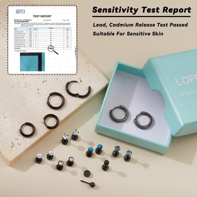LOFITOR Titanium Earrings for Men Women 20G Titanium Steel Flat Back Earrings Stud and Hoop Earring for Sensitive Ears Moonstone Hypoallergenic Cartilage Flatback Stud Earring Black Plated - Image 3