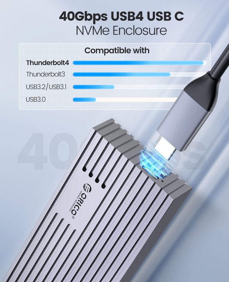 ORICO 40Gbps NVMe SSD Enclosure, M.2 to USB-C Adapter for NVMe M-Key 4TB SSD 2280, Aluminum M2 External SSD Case, Compatible with Thunderbolt 3/4 USB3.2/3.1/3.0/Type -M234-Grey - Image 3