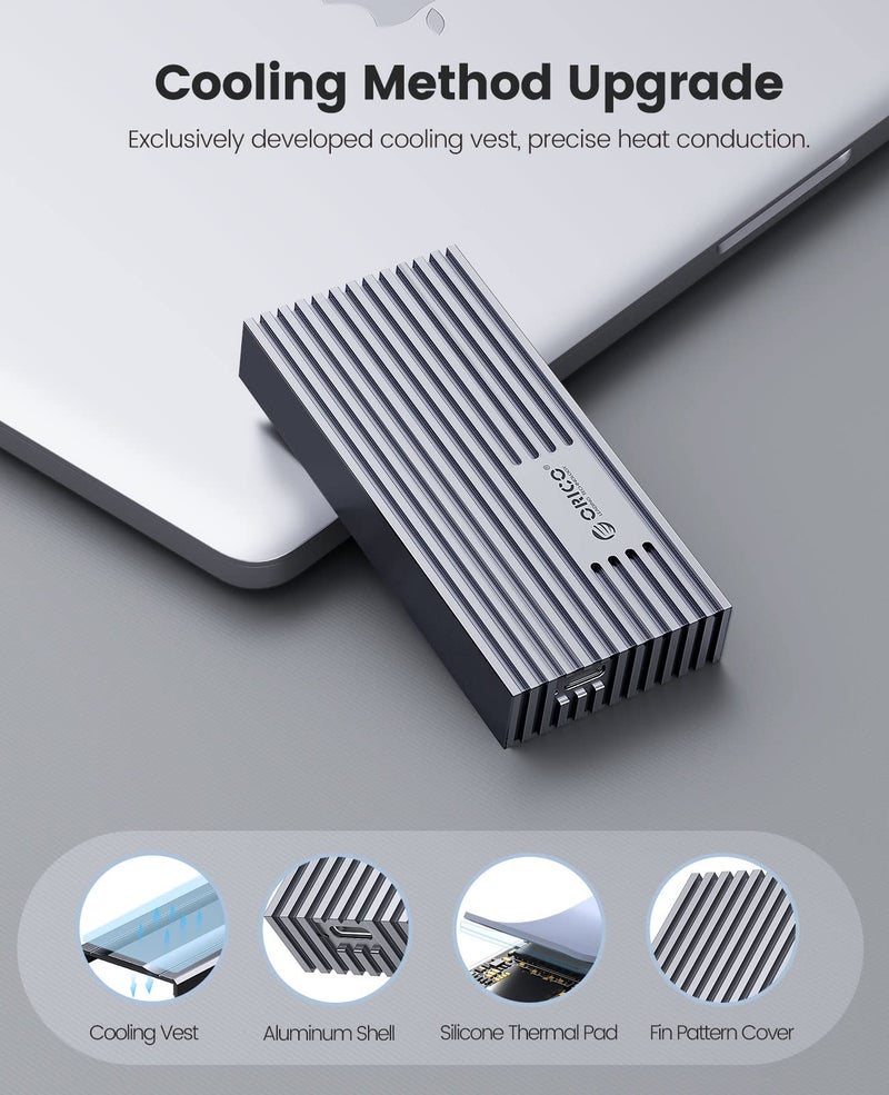 ORICO 40Gbps NVMe SSD Enclosure, M.2 to USB-C Adapter for NVMe M-Key 4TB SSD 2280, Aluminum M2 External SSD Case, Compatible with Thunderbolt 3/4 USB3.2/3.1/3.0/Type -M234-Grey - Image 5