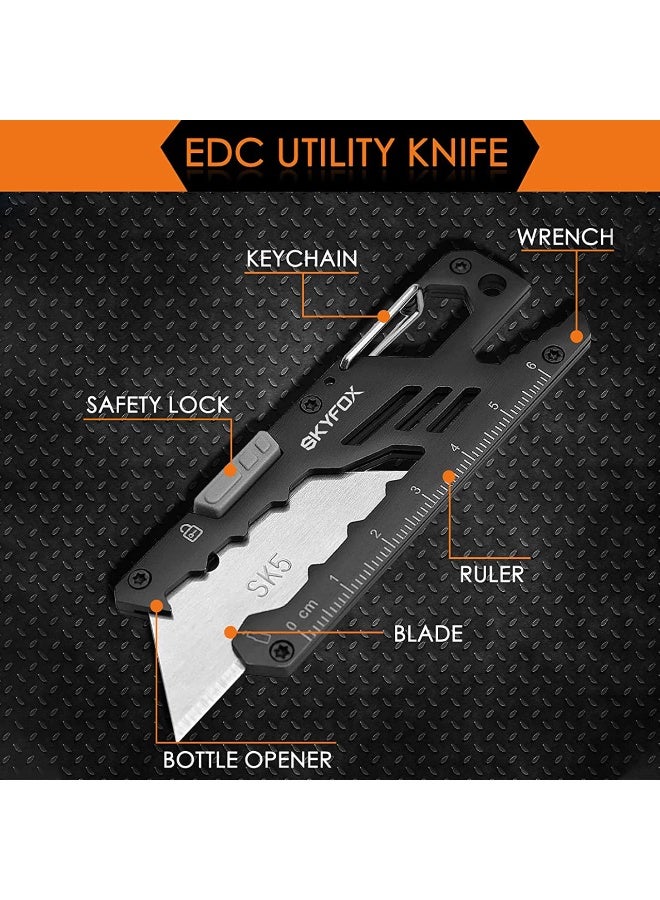 SKYFOX EDC Utility Knife, 7-in-1 Multitool Carabiner Clip Keychain, Box Cutter Pocket Knives with Bottle Opener, Adjustable Wrench and 5 Replacement Razor Blades,Ruler for Office, Camping by SkyFox - Image 3