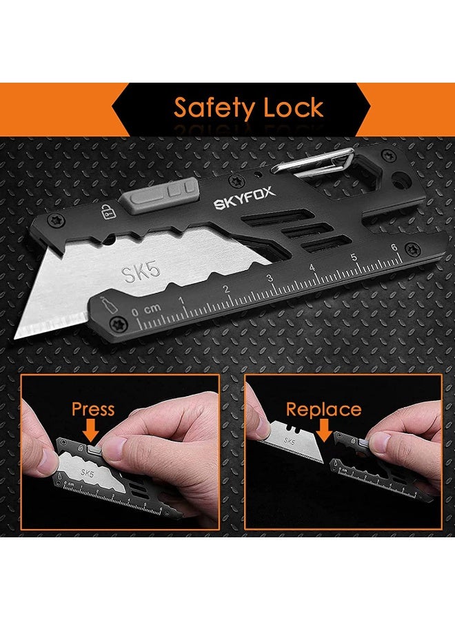 SKYFOX EDC Utility Knife, 7-in-1 Multitool Carabiner Clip Keychain, Box Cutter Pocket Knives with Bottle Opener, Adjustable Wrench and 5 Replacement Razor Blades,Ruler for Office, Camping by SkyFox - Image 4