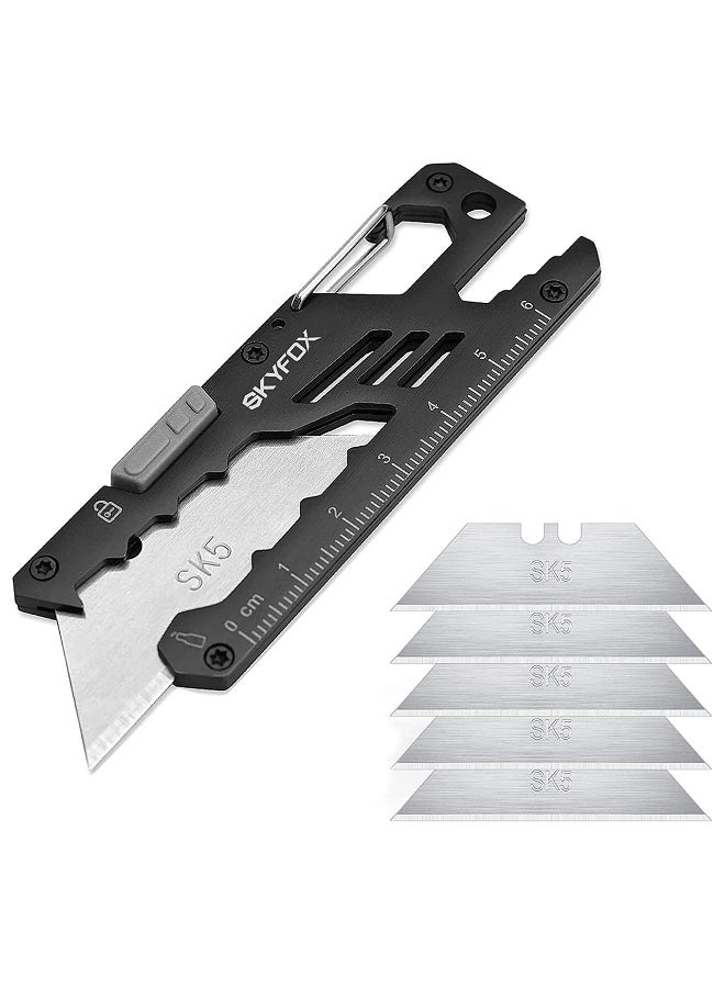 SKYFOX EDC Utility Knife, 7-in-1 Multitool Carabiner Clip Keychain, Box Cutter Pocket Knives with Bottle Opener, Adjustable Wrench and 5 Replacement Razor Blades,Ruler for Office, Camping by SkyFox - Image 1