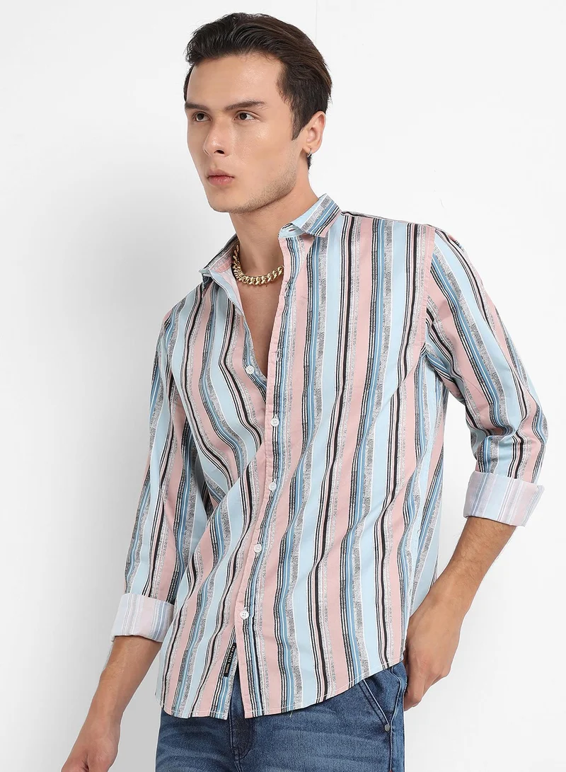 CAHOOT  Men's Multicolour Textured Barcode Striped Shirt for Men | Best Price UAE