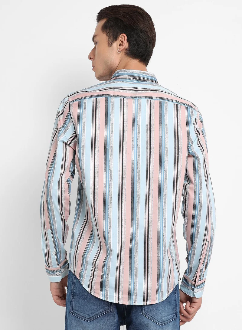 CAHOOT  Men's Multicolour Textured Barcode Striped Shirt for Men | Best Price UAE