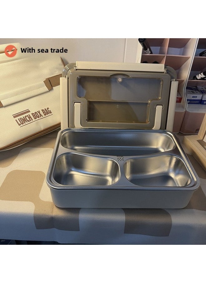 Generic Stainless Steel Student Lunch Box Primary School Special Separate Dishes Separate Sealed Stamped Microwave Oven Heating Lunch Box-Specifications:Three-frame Apricot Color -Color:Kangchu Yijia  - Image 2