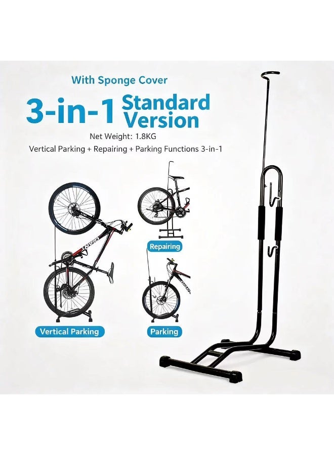 Home Indoor/Outdoor Garage Steel Bicycle Storage Rack - 4-Position Adjustable Ground Bike Stand with Sponge Protection - Image 1