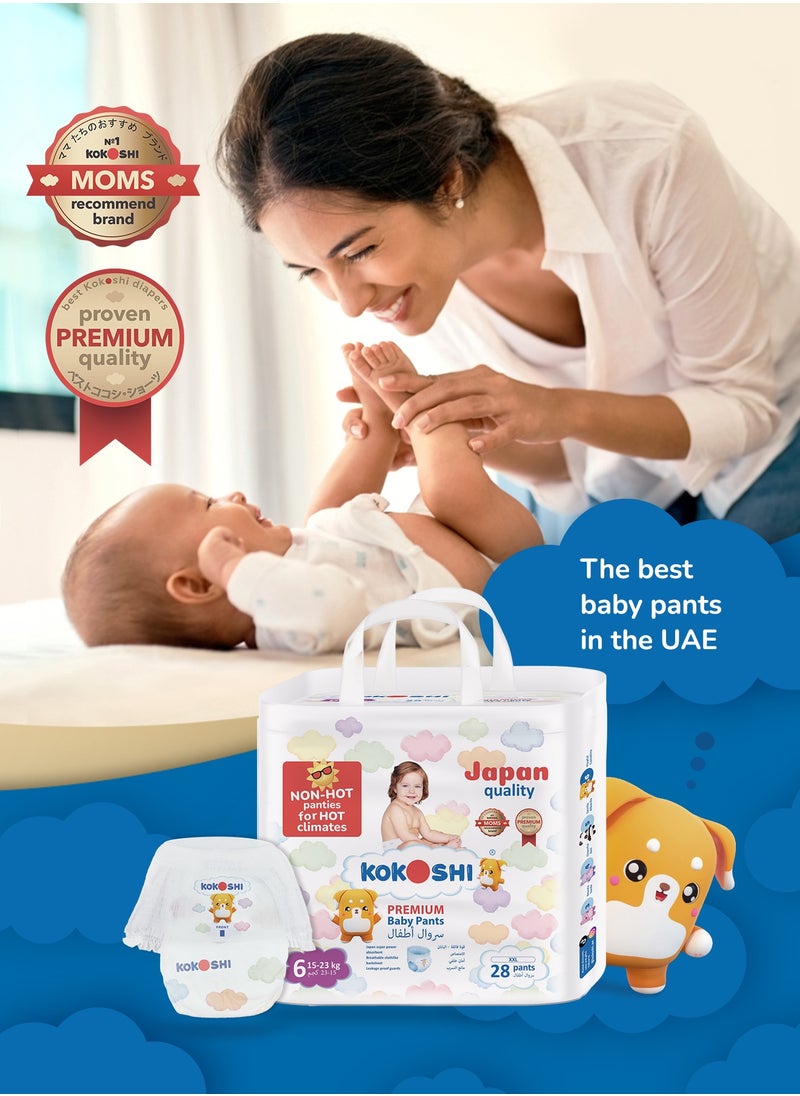 KOKOSHI - Kokoshi Premium Baby Pants Diapers, Size 6 for babies 15-23kg x 28pcs, Eco-friendly and Hypoallergenic Nappies, Japan Quality Ultimate Softness Leakproof for Skin Care Protection (Pxxl-28) - Image 1