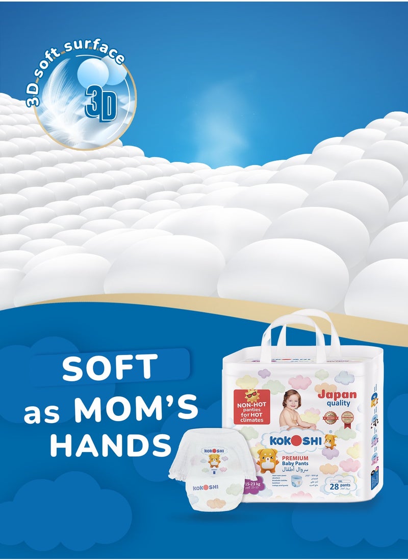 KOKOSHI - Kokoshi Premium Baby Pants Diapers, Size 6 for babies 15-23kg x 28pcs, Eco-friendly and Hypoallergenic Nappies, Japan Quality Ultimate Softness Leakproof for Skin Care Protection (Pxxl-28) - Image 1