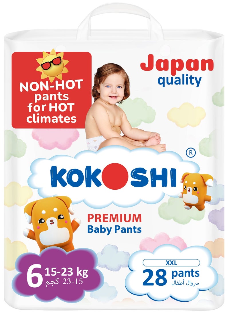 KOKOSHI - Kokoshi Premium Baby Pants Diapers, Size 6 for babies 15-23kg x 28pcs, Eco-friendly and Hypoallergenic Nappies, Japan Quality Ultimate Softness Leakproof for Skin Care Protection (Pxxl-28) - Image 1