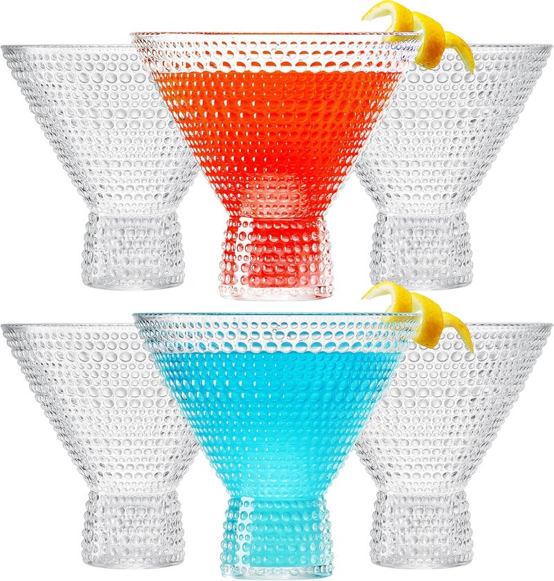 Khen Classic Reusable Plastic Martini Drinking Glasses Hobnail Design Shatterproof  6 Set  Clear Tritan Acrylic Unbreakable Beaded Cups Dishwasher Safe 9oz Kitchen Cups BPAfree Indoor Outdoor - Image 1