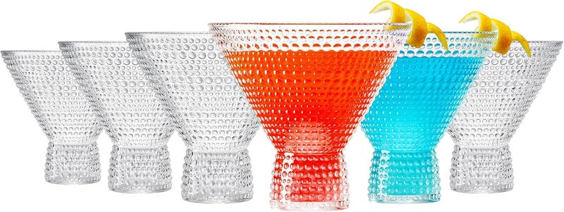 Khen Classic Reusable Plastic Martini Drinking Glasses Hobnail Design Shatterproof  6 Set  Clear Tritan Acrylic Unbreakable Beaded Cups Dishwasher Safe 9oz Kitchen Cups BPAfree Indoor Outdoor - Image 5