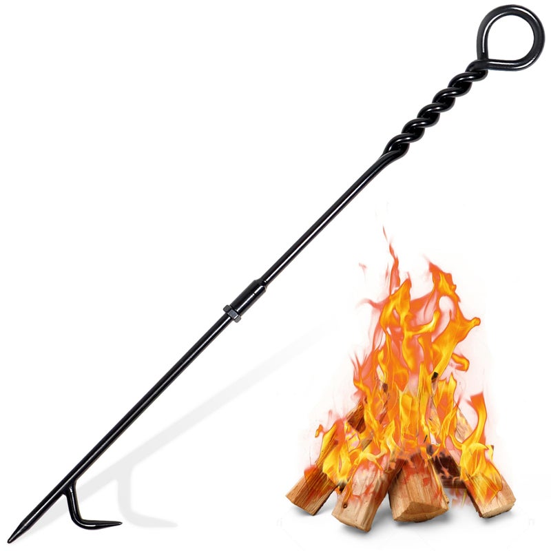 CKLT Fire Poker for Fire Pit Outdoor 26inch Twisted Rope Design Camping Fireplace Poker Removable and Portable Fire Pit Accessories Heavy Duty Solid Steel Fireplace Tool RustResistant Black Finish