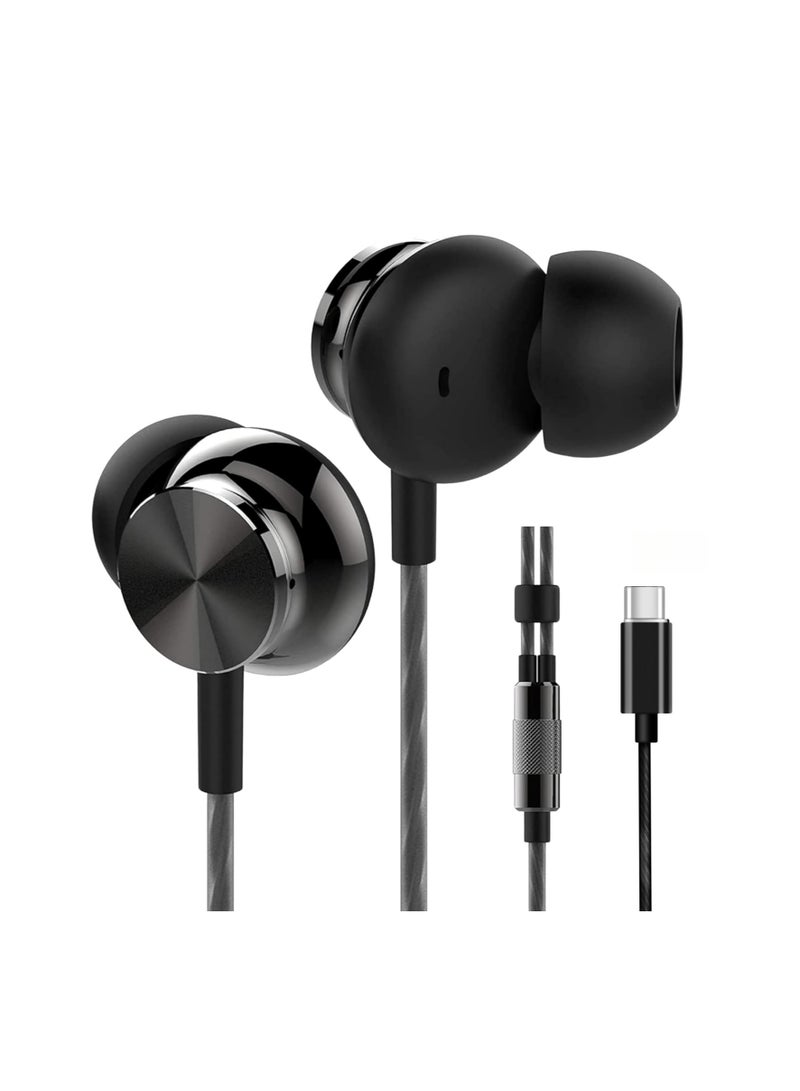 OREKO Type-C Earphones Wired in Ear Earbud Headphones with 12mm Bass Driver Noise Isolating Ear Buds Jack Tangle-Free Cord  - Image 1