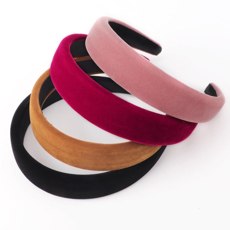 دريشو 4 قطع من عصابات الرأس المخملية العريضة للنساء والفتيات توربان عتيق بوهيمي عصابات رأس عصرية غير قابلة للانزلاق إكسسوارات الشعر حلقة