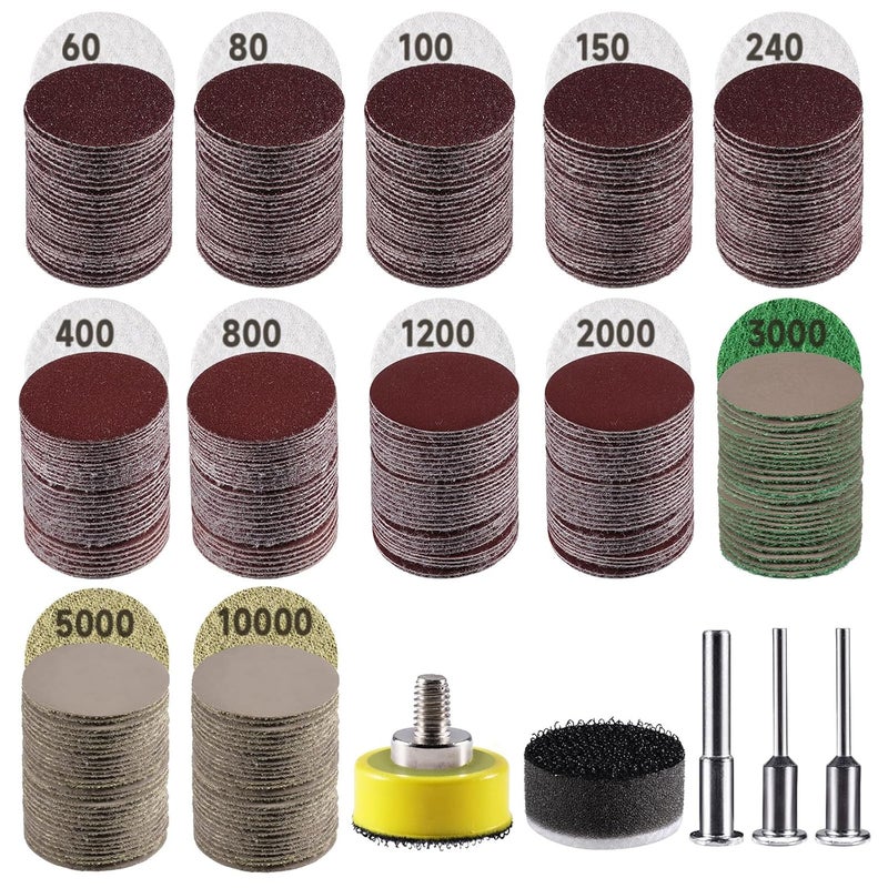 GOH DODD 365 PCS 1 Inch Sanding Disc, Hook and Loop 60 to 10000 Grit Wet Dry Sandpaper Micro Sand Paper with 1/8" 1/4" Shank, Backing Pad, Foam Pads for Auto Metal Glass Resin Wood Polishing Sanding - Image 1