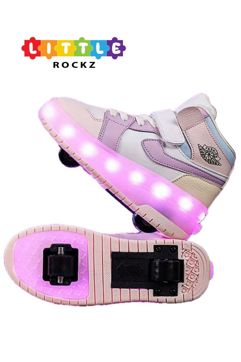 LITTLE ROCKZ Two Wheel LED Flash Light Fashion Shiny Sneaker Skate Heelys Shoes With Lightning Sole - Image 1