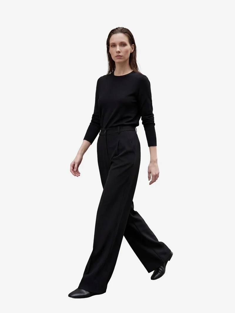 MY FASHION High Waist Pleated Straight Leg Trousers