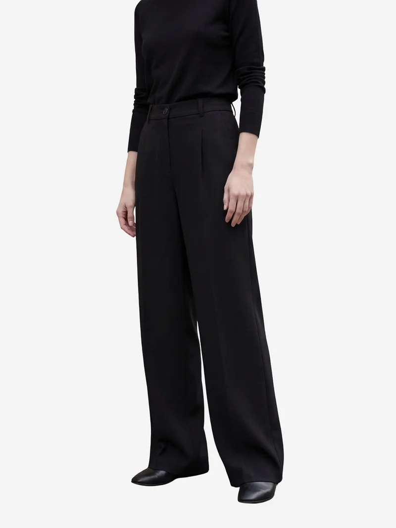 MY FASHION Black MY FASHION High Waist Pleated Straight Leg Trousers for Women | Best Price UAE