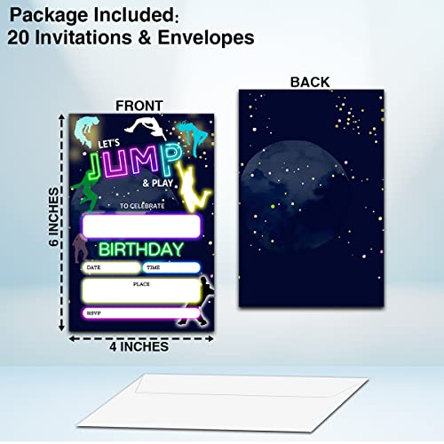 NYCTUG Let's Jump & Play Theme Birthday Invitation(4" X 6"), Bounce House, Trampoline Birthday Double-Sided Party Invites- 20 Invitations With Envelopes-Party Supplies-A08 - Image 2