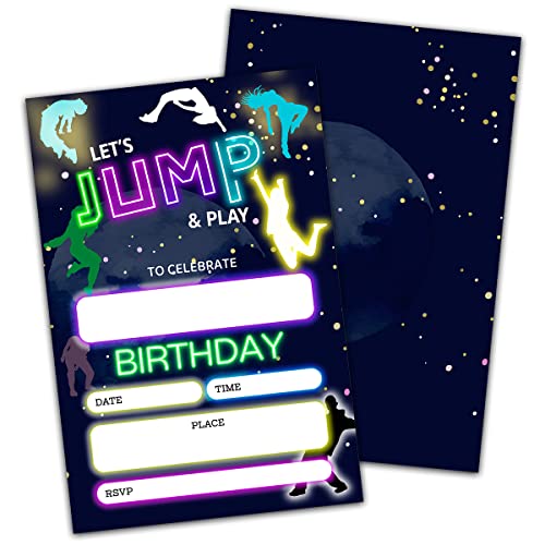 NYCTUG Let's Jump & Play Theme Birthday Invitation(4" X 6"), Bounce House, Trampoline Birthday Double-Sided Party Invites- 20 Invitations With Envelopes-Party Supplies-A08 - Image 1