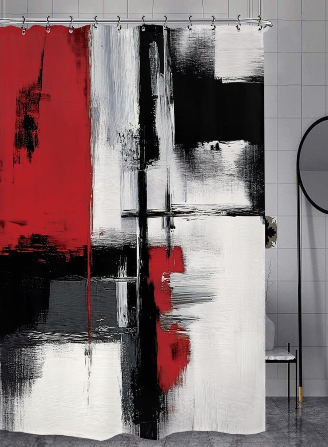 Yookeb Abstract Black Red Bathroom Shower Curtain 60W by 71H Inch Minimalist Modern Contemporary Art Brushstroke Polyester Fabric 12 Plastic Hooks Waterproof Decor - Image 4