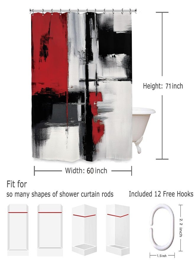 Yookeb Abstract Black Red Bathroom Shower Curtain 60W by 71H Inch Minimalist Modern Contemporary Art Brushstroke Polyester Fabric 12 Plastic Hooks Waterproof Decor - Image 3
