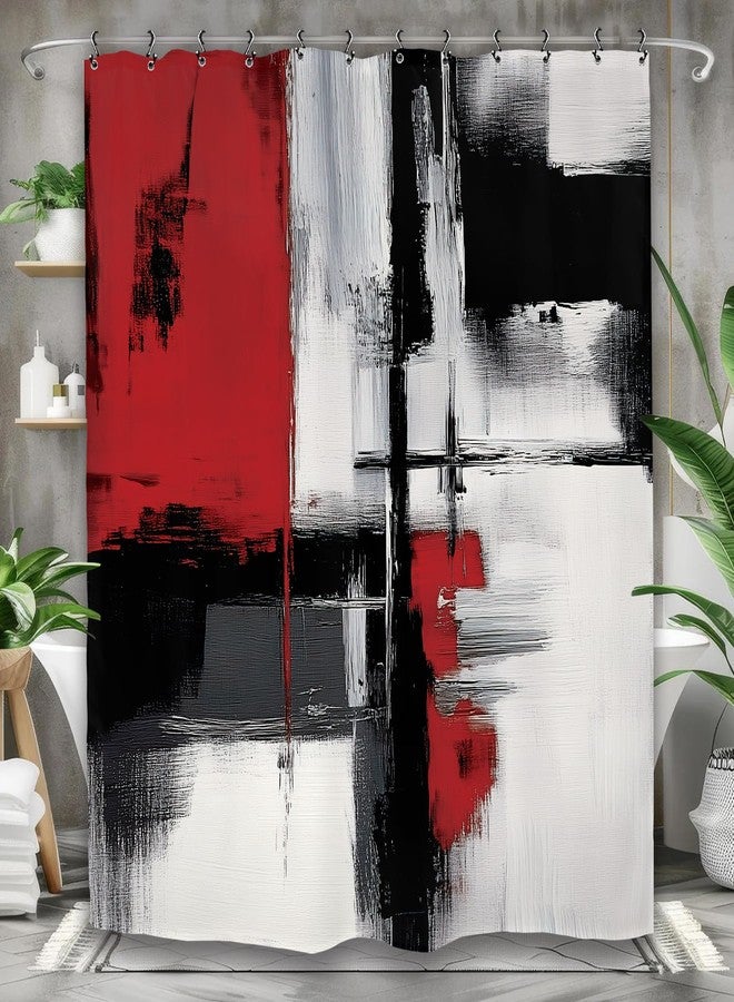 Yookeb Abstract Black Red Bathroom Shower Curtain 60W by 71H Inch Minimalist Modern Contemporary Art Brushstroke Polyester Fabric 12 Plastic Hooks Waterproof Decor - Image 5