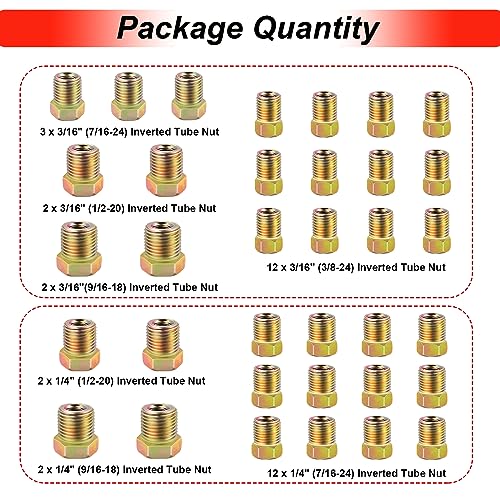 Tnisesm 35 PCS Threads Brake Line Fittings Assortment kits for 3/16"(19 Fittings) and 1/4" (16 Fittings) Inverted Flares Brake Line Tube - Image 2