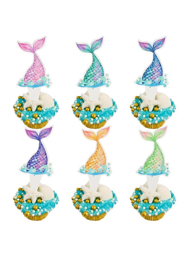 Ephlyn 36Pcs Mermaid Tail Cupcake Toppers Mini Under the Sea Mermaid Tail Cake Topper Decorations Mermaid Cupcake Picks for Mermaid theme Birthday Party Decoration Baby Shower Supplies - Image 1