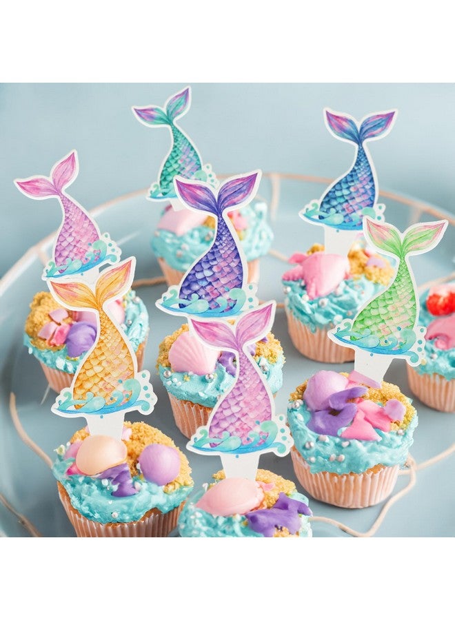 Ephlyn 36Pcs Mermaid Tail Cupcake Toppers Mini Under the Sea Mermaid Tail Cake Topper Decorations Mermaid Cupcake Picks for Mermaid theme Birthday Party Decoration Baby Shower Supplies - Image 4