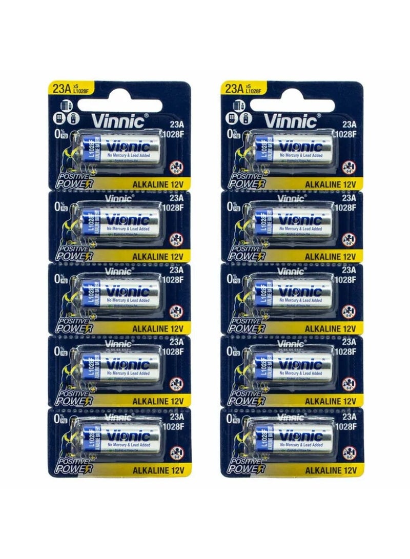 10-Pieces Vinnic 23A Positive Power (L1028F) 12V Alkaline Batteries