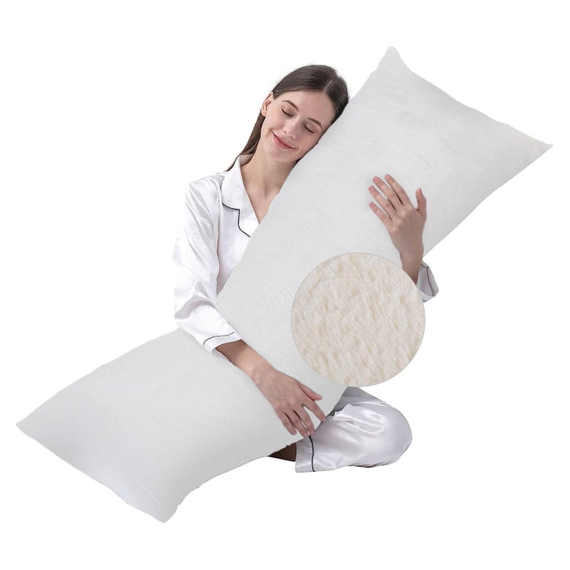 DOWNCOOL Large Body Pillow Insert with Faux Fur Cover  Fluffy Long Bed Pillow for Sleeping  Breathable Full Body Pillow for Adults  20x54 inch White with Cover