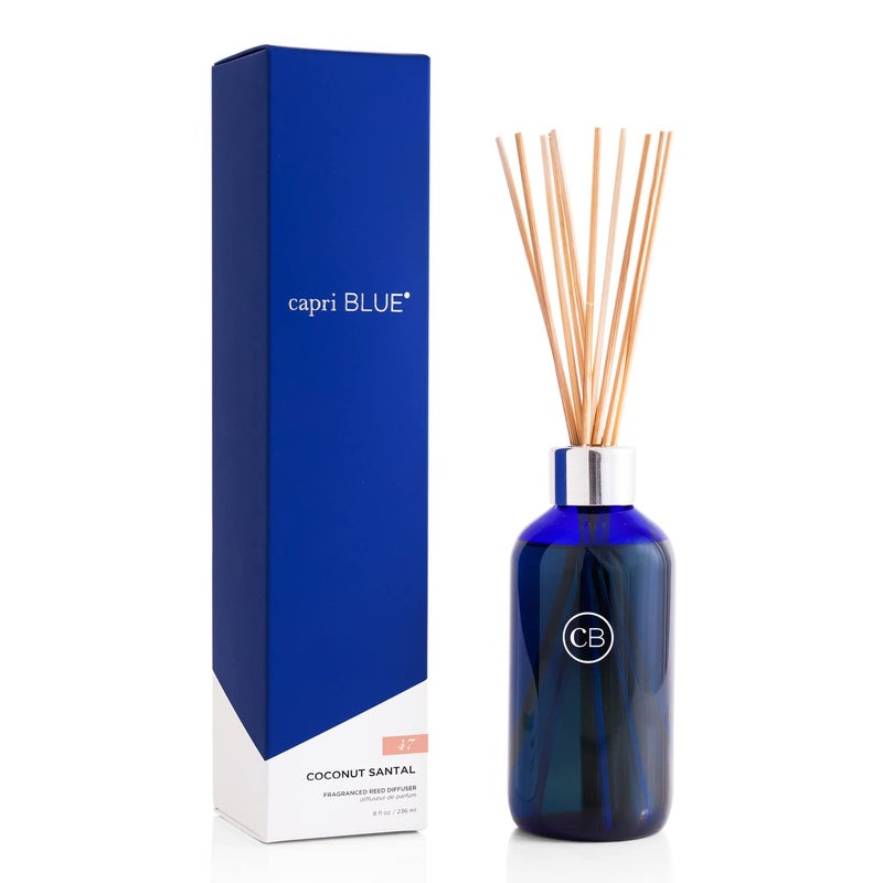 Capri Blue Coconut Santal Reed Diffuser Set - Includes Reed Diffuser Sticks, Fragrance Oil, and Glass Bottle - Luxury Scented Room Fresheners - Cobalt Blue (8 fl oz) - Image 1