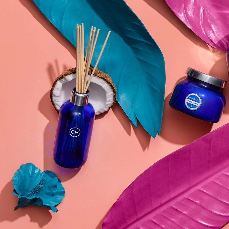 Capri Blue Coconut Santal Reed Diffuser Set - Includes Reed Diffuser Sticks, Fragrance Oil, and Glass Bottle - Luxury Scented Room Fresheners - Cobalt Blue (8 fl oz) - Image 4