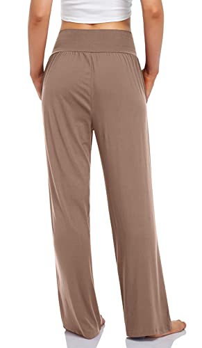 UEU Women's High Waist Khaki Yoga Pants Casual Loose Fit Sweats Lounge Wide Leg Sports Athletic Exercise Sweatpants with Pockets(LightCoffee,L) - Image 3