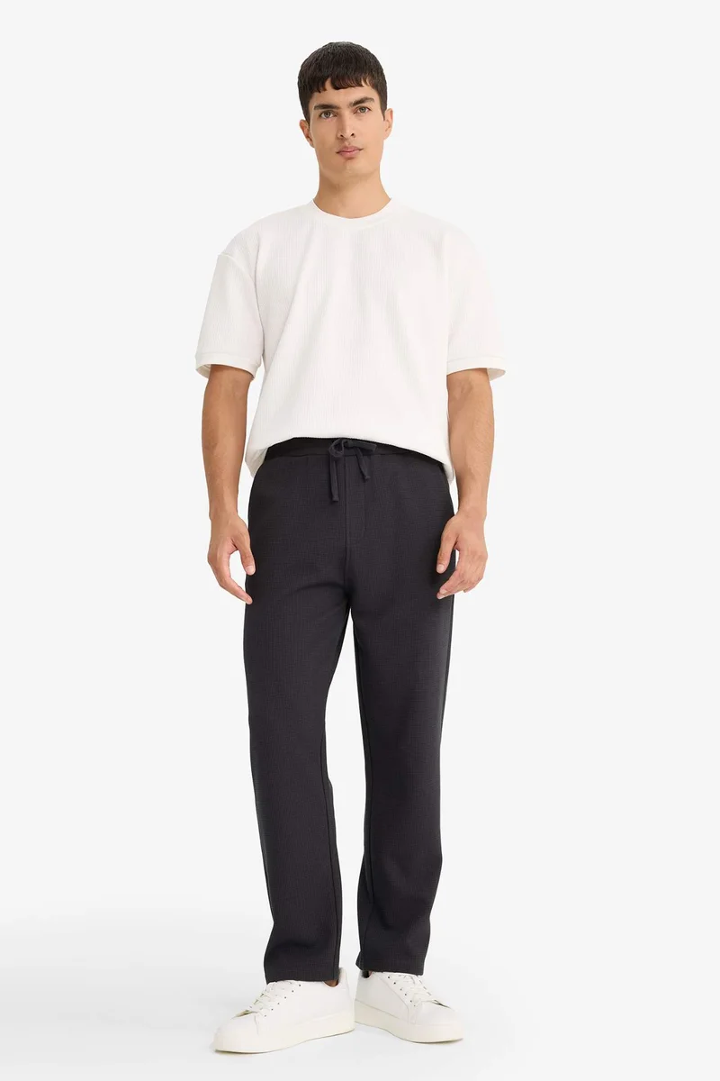 ديفاكتو Regular Fit Tie Waist Straight Leg Waffle Sweatpants