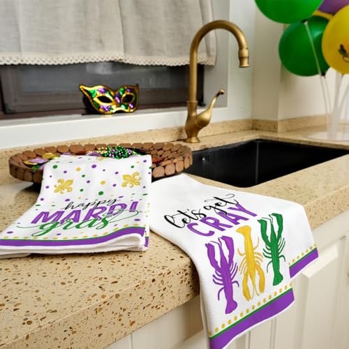 ARKENY Mardi Gras Kitchen Towels Set of 2,Purple Fleur De Lis Crayfish Dish Towels 18x26 Inch Drying Dishcloth,Farmhouse Home Mardi Gras Carnival Seasonal Holiday Decorations AD193 - Image 4