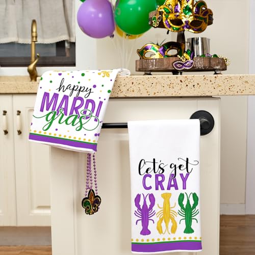 ARKENY Mardi Gras Kitchen Towels Set of 2,Purple Fleur De Lis Crayfish Dish Towels 18x26 Inch Drying Dishcloth,Farmhouse Home Mardi Gras Carnival Seasonal Holiday Decorations AD193 - Image 3