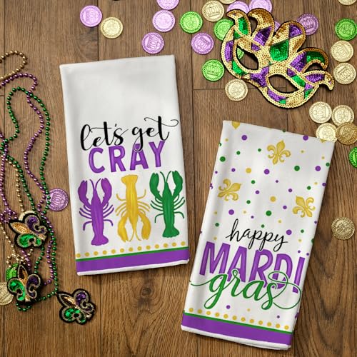 ARKENY Mardi Gras Kitchen Towels Set of 2,Purple Fleur De Lis Crayfish Dish Towels 18x26 Inch Drying Dishcloth,Farmhouse Home Mardi Gras Carnival Seasonal Holiday Decorations AD193 - Image 2